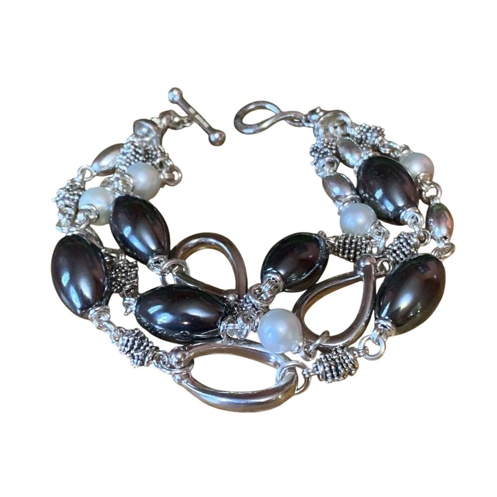 Michael Dawkins Bracelet Sterling Silver, Hematite and Pearl Multi Strand - Picture 4 of 9